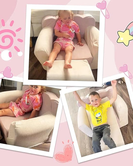 3-in-1 Toddler Chair Comfy Kids Sofa Chair,Toddler Couch Fold Out with Folding Ottomans,Foldable Baby Couch for Girls and Boys,Convertible Kids Chair Cozy to Lounger Pull Out for Playroom,Beige Pink - LeafyLoom