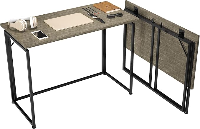 Techni Mobili Space Saving Folding Desk, Grey - LeafyLoom