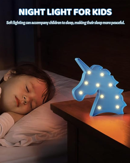 Blue Unicorn Decor, Battery Powered Unicorn Night Light for Kids, Unicorn Party Decorations, Unicorn Birthday Decorations for Girls, Girls Night Light, Girls Room Decor - LeafyLoom
