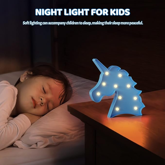 Blue Unicorn Decor, Battery Powered Unicorn Night Light for Kids, Unicorn Party Decorations, Unicorn Birthday Decorations for Girls, Girls Night Light, Girls Room Decor - LeafyLoom