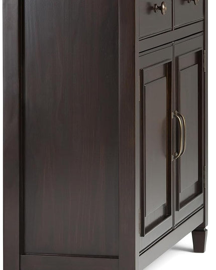 SIMPLIHOME Connaught SOLID WOOD 40 Inch Wide Traditional Entryway Storage Cabinet in Dark Chestnut Brown, For the Living Room, Entryway and Family Room - LeafyLoom