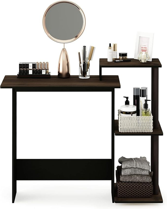 Furinno Efficient Home Laptop Notebook Computer Desk with Square Shelves, Columbia Walnut/Brown - LeafyLoom