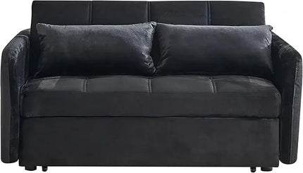 Velvet Tufted Convertible Pull Out Sofa Bed , 3 in 1 Multi-Functional Futon Lounge Chair Sleeper Couch Bed, Pullout Sofá with Adjustable Backrest and USB Ports for Living Room Small Space Apartment - LeafyLoom