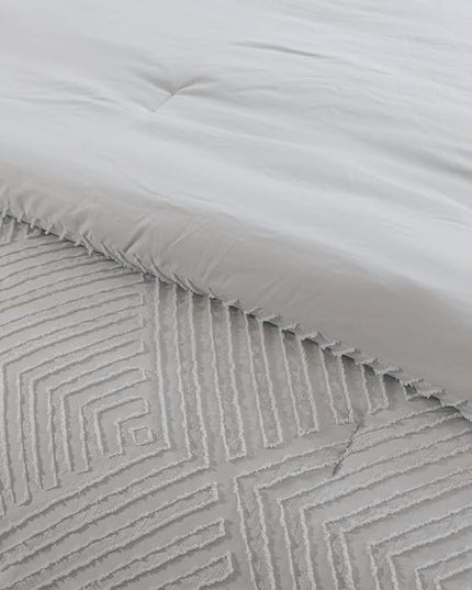 King Size Comforter Set Light Grey, Shabby Chic Tufted Design Boho Bedding Comforter Sets 3 Pieces (1 Comforter, 2 Pillowcases) - LeafyLoom