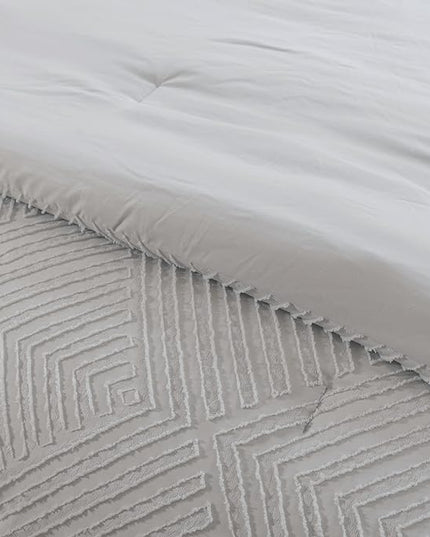 Full Comforter Set, Tufted Light Grey Comforter Set Full, Boho Bedding Comforter Sets Extra Fluffy, Ideal for All Seasons 3 Pieces (1 Comforter, 2 Pillowcases) - LeafyLoom