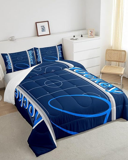 Feelyou Kids Hockey Player Comforter Set Twin Size Ice Hockey Bedding Set for Boys Girls Teens Bedroom Decor Ice Sports Games Comforter Puck Hockey Duvet Set with 1 Pillow Case - LeafyLoom
