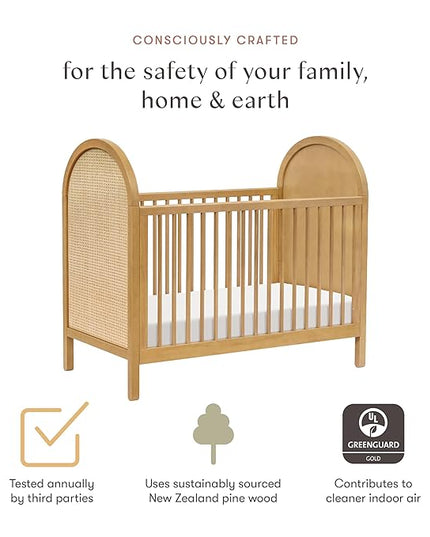 babyletto Bondi Cane 3-in-1 Convertible Crib with Toddler Bed Conversion Kit in Honey with Natural Cane, Greenguard Gold Certified - LeafyLoom