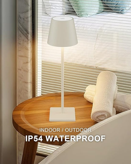 2-Pack LED Cordless Table Lamp, Rechargeable Battery Desk lamp 3W 5500mAh Battery Operated Stepless Dimming Modern Portable Table Light for Restaurant/Bedroom/Outdoor IP54 Waterproof (Off White) - LeafyLoom