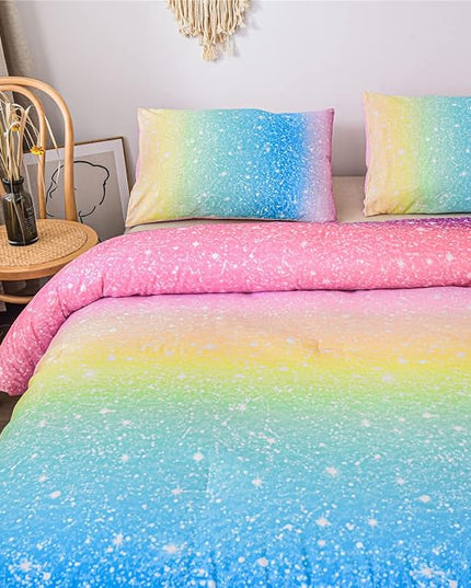 Holawakaka Space Star Ombre Comforter Set Ombre Multi-color Gradient Bedding Set Twin Size (Multi-color, Twin) - LeafyLoom