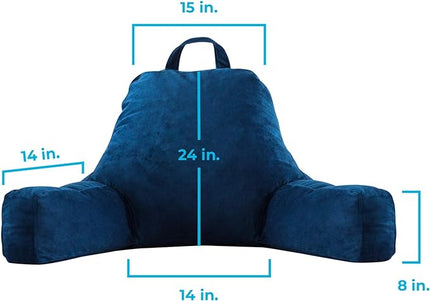 LINENSPA Reading Pillow with Shredded Memory Foam- Back Pillow for Sitting in Bed, Reading, Gaming, Watching TV – Bed Chair Pillow with Arms, Dorm Room Essentials, Navy, X-Large - LeafyLoom