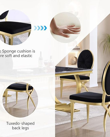 ACEDÉCOR Black and Gold Dining Chairs, Velvet Upholstered Dining Room Chair with Oval Back & Gold Unique Legs, Mid-Century Modern Armless Chair Set of 10 - LeafyLoom