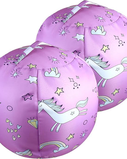 2-Pack Stuffed Animal Storage Bean Bag Chairs Toy Storage Organizer Bean Bags Chair Covers Only for Kids 24" Beanbag with Zipper for Organizing Kid's and Adults Room, Pink White Unicorn - LeafyLoom