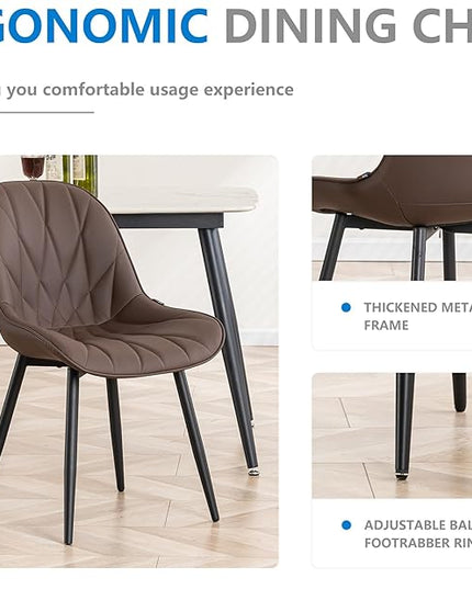 YOUNIKE Dining Chairs Set of 2, Espresso DarkBrown Modern Kitchen Chairs with Adjustable Feet, Mid Century Faux Leather Upholstered Dining Room Chairs, 300LBS Support Elegant Dinning Chairs - LeafyLoom
