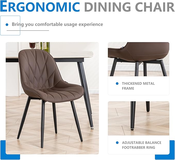 YOUNIKE Dining Chairs Set of 2, Espresso DarkBrown Modern Kitchen Chairs with Adjustable Feet, Mid Century Faux Leather Upholstered Dining Room Chairs, 300LBS Support Elegant Dinning Chairs - LeafyLoom