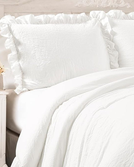 Lush Decor Reyna Ruffle Comforter Set - 3 Piece Cozy Ruffled Bedding Set - Timeless Elegance and Comfort for Bedroom - King, Pure White - LeafyLoom