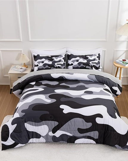 Meeting Story Camouflage Bedding Set, Colorful Pattern Style Comforter Set, 5 PCS One Comforter Two Pillowcases Two Sheets in One Bag, All Season Bedspread for Teens Adults (Grey,Twin5pcs - LeafyLoom