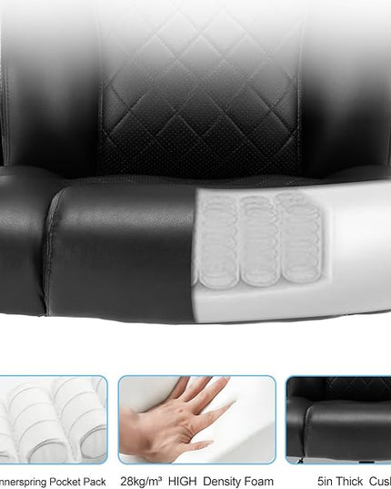 Executive Office Chair Desk Swivel Chair High Back Computer Chair - Adjustable Lumbar Support with Flip-Up Arms PU Leather Chair with Spring Cushion (Black) - LeafyLoom