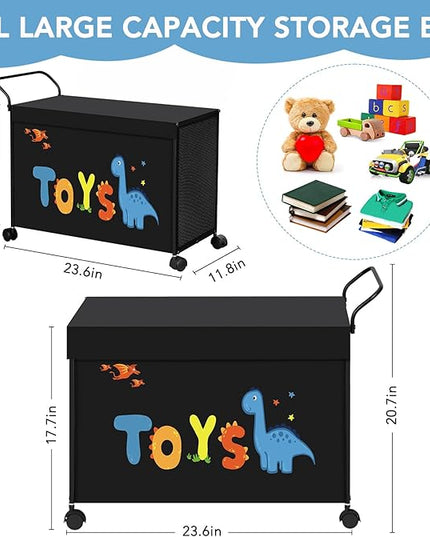 SWTYMIKI Toy Box Toy Storage - 72L Kids Toy Organizer with Wheels Toy Chest Storage Bins with Lids, Toy Boxes for Girls Boys, Stuffed Animals, Clothes, Bedroom, Living Room （Black - LeafyLoom