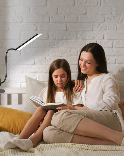 RAOYI LED Desk Lamp, 5W USB Clip on Light Eye-Caring Reading Clamp Table Lamp with 48 LEDs Flexible Gooseneck, 3 Color Modes and 14 Brightness Levels for Office Bedroom Study (Black) - LeafyLoom