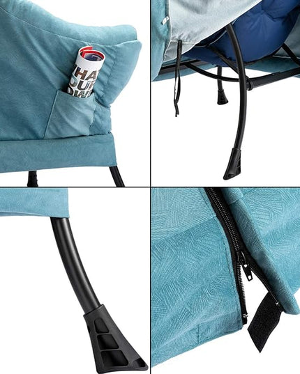 HollyHOME Fabric Lazy Chair with Foldable Ottoman, Accent Comfy Lounge Arm Chair and Folding Footrest Stool Set, Leisure Sofa Reading Chair and Footstool for Living Room, Bedroom, Dorm, Blue - LeafyLoom