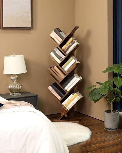 VASAGLE Tree Bookshelf, 9-Tier Bookcase, Large Bookshelf, Space-Saving Corner Shelf, Book Tree, Holds Books, CDs, Games, for Bedroom, Living Room, Home Office, Rustic Brown ULBC11BX - LeafyLoom