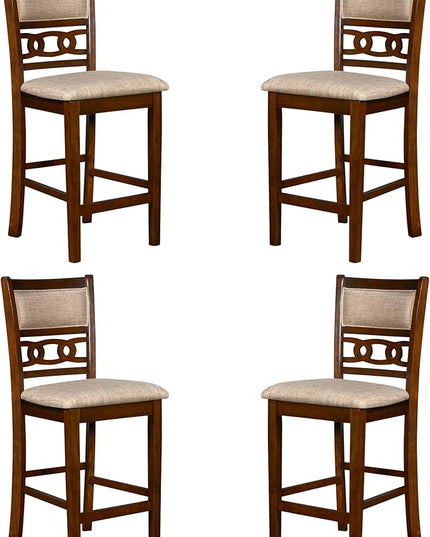 New Classic Furniture Gia Counter Dining Chair (Set of Four), Light Brown Fabric Upholstered Seat & Back Rest, Cherry Brown - LeafyLoom