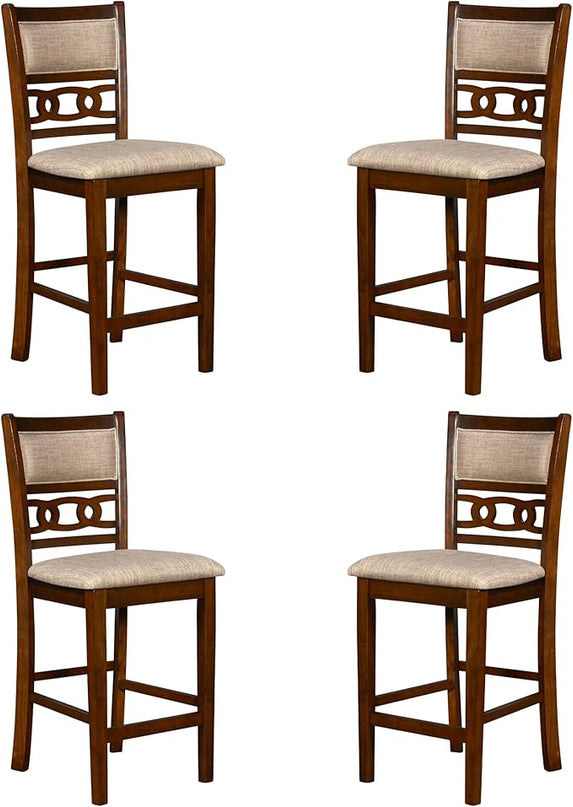 New Classic Furniture Gia Counter Dining Chair (Set of Four), Light Brown Fabric Upholstered Seat & Back Rest, Cherry Brown - LeafyLoom