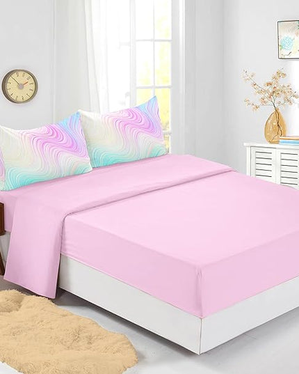 Full Size Comforter Sets for Girls 7PCS,Pink Bedding Sets,Bed Sets for Girls with Flat Sheet and Fitted Sheet,Pillowcases,Cushions,Tie Dye Comforter Sets - LeafyLoom