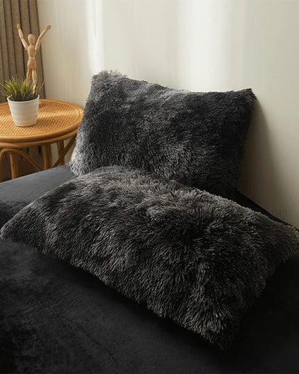 Tie dye Black Plush Fluffy Comforter Cover Set Queen - Ultra Soft Faux Fur tie dye Bedding Sets 3 Pieces (1 Shaggy Duvet Cover + 2 Pillow case) Black Fluffy Bed Set (Tie Dye Black, Queen) - LeafyLoom