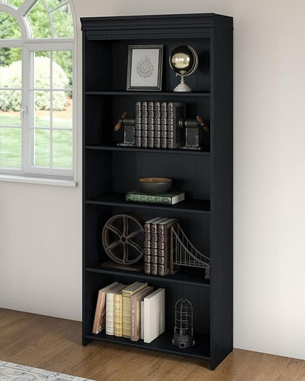 Bush Furniture Fairview Tall 5 Shelf Bookcase in Antique Black - LeafyLoom