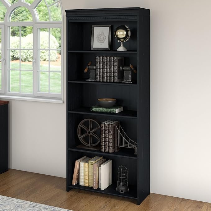 Bush Furniture Fairview Tall 5 Shelf Bookcase in Antique Black - LeafyLoom