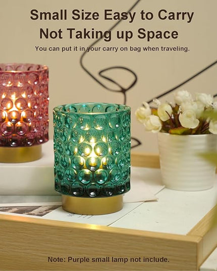 Battery Operated Table Lamp with Timer, 4.7" Tall Round Small Lamps, Cordless Crystal Night Light,Battery Powered Bedside Lamp, for Corner/Living Room/Bedroom/Tabletop, Green - LeafyLoom