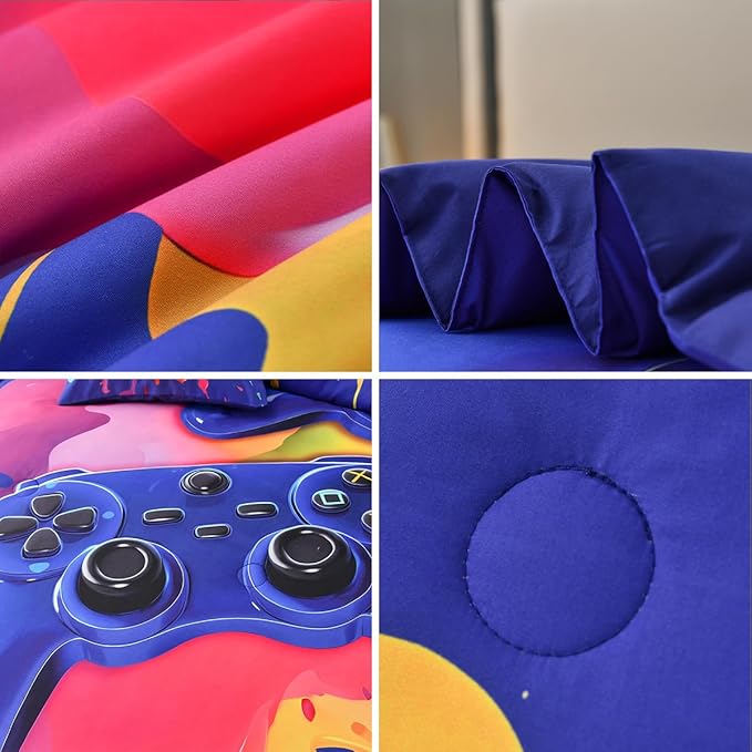 Gamer Comforter Set for Boys Kids, 6 Pcs Bed in a Bag Game Controller Boys Bediing Set Twin Size for All Season - LeafyLoom