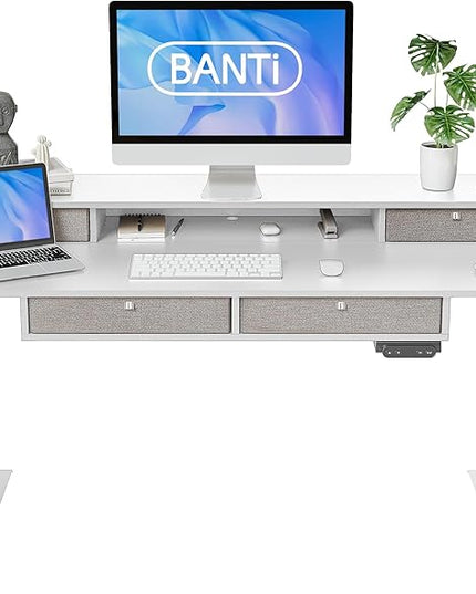 BANTI Height Adjustable Electric Standing Desk with 4 Drawers, 55 x 24 Inch Table with Storage Shelf, Sit Stand Desk, White Top - LeafyLoom