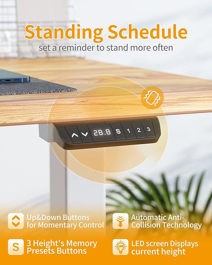 CubiCubi Electric Standing Desk, 55 x 24 Inches Height Adjustable Sit Stand Desk, Ergonomic Home Office Computer Workstation, Light Rustic Brown - LeafyLoom