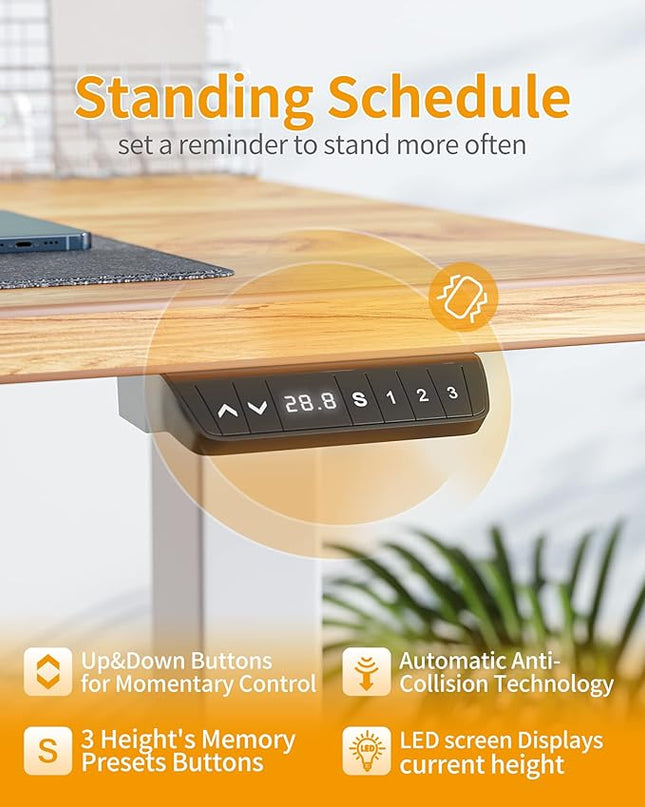 CubiCubi Electric Standing Desk, 55 x 24 Inches Height Adjustable Sit Stand Desk, Ergonomic Home Office Computer Workstation, Light Rustic Brown - LeafyLoom