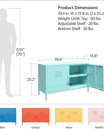 Novogratz Cache 2 Door Metal Locker Accent, Yellow Cabinet - LeafyLoom