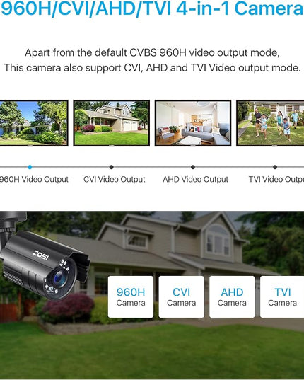 ZOSI 1080P CCTV Camera Outdoor Indoor Hybrid 4 in 1 HD TVI/CVI/AHD/CVBS Home Security Cameras System,Night Vision,Waterproof Metal Housing Bullet Cam For 960H,720P,1080P,5MP,4K analog Surveillance DVR ZOSI