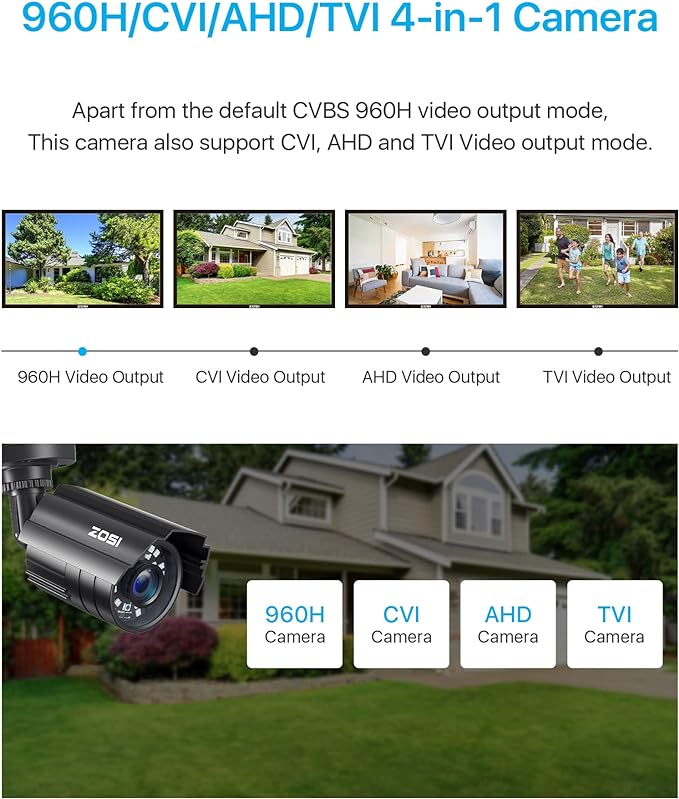ZOSI 1080P CCTV Camera Outdoor Indoor Hybrid 4 in 1 HD TVI/CVI/AHD/CVBS Home Security Cameras System,Night Vision,Waterproof Metal Housing Bullet Cam For 960H,720P,1080P,5MP,4K analog Surveillance DVR ZOSI