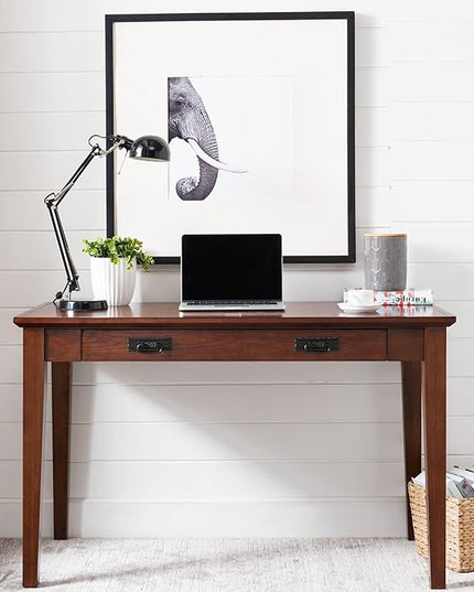 Leick Home 82400 Mission Writing Computer Desk with Drop Front Keyboard Drawer, for Home Office, Solid Wood, Mission Oak - LeafyLoom