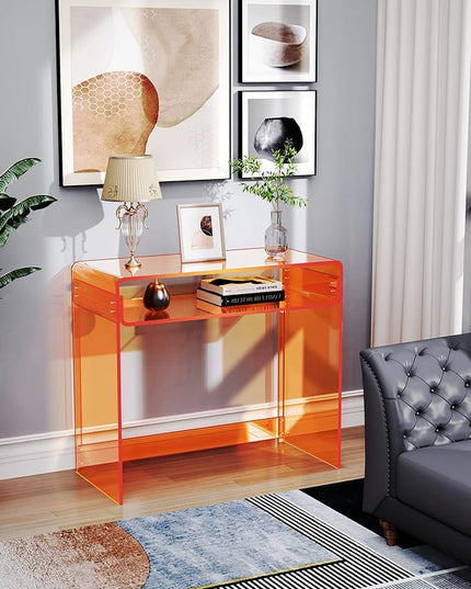 Acrylic Desk Laptop Workstation Study Table Home Office Console Table Entrance Table Decor (Orange) - LeafyLoom