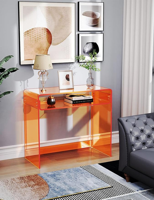 Acrylic Desk Laptop Workstation Study Table Home Office Console Table Entrance Table Decor (Orange) - LeafyLoom