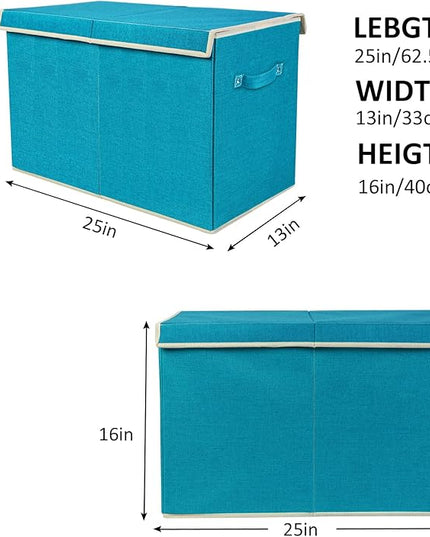 popoly Large Toy Box Chest Storage with Flip-Top Lid, Collapsible Toy Bin Storage Organizer for Boys, Kids, Girls, Toys, Playroom Organizers, 25"x13" x16"(Linen Teal) - LeafyLoom