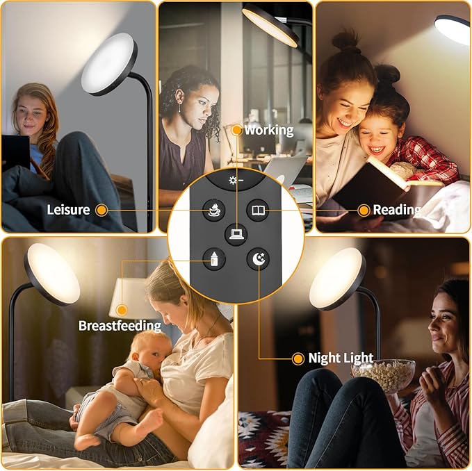 LED Floor Lamp, Upgraded Super Bright Standing Lamp with Remote Touch Control,Stepless Adjust Color Temperatures & Brightness Torchiere Tall Lamp,Rotatable Reading Floor Lamps for Living Room, Bedroom - LeafyLoom