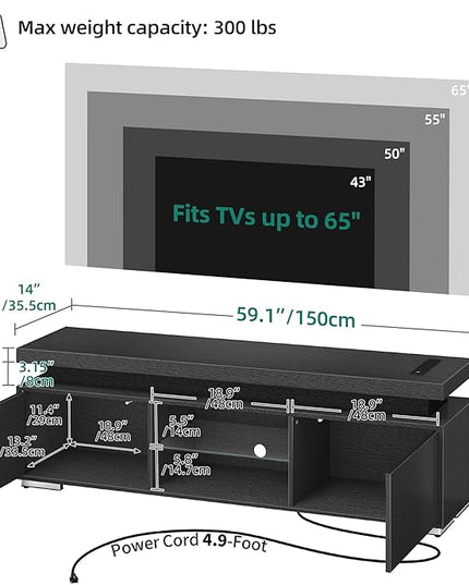YITAHOME TV Stands for Living Room, 65 55 50 inch TV Stand, Modern Entertainment Center w/Power Outlets, LED Television Stands with Storage, Wood TV Stand, Gaming Media Stand, Black - LeafyLoom