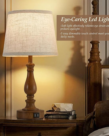 Classical Table Lamps for Bedrooms Set of 2 - Touch Bedside Lamps with Dual USB Ports, 3 Way Dimmable Nightstand Lamps for End Tables, Farmhouse Night Stand Lamps for Living Room Guest Room - LeafyLoom