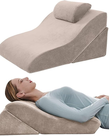 Axelrod Bed Wedge Pillow Set Foam | Adjustable Pillows for Back, Leg and Knee Pain Relief | Post Surgery Ortho Pillow – Anti Snoring, Heartburn, Acid Reflux & GERD- Brown - LeafyLoom