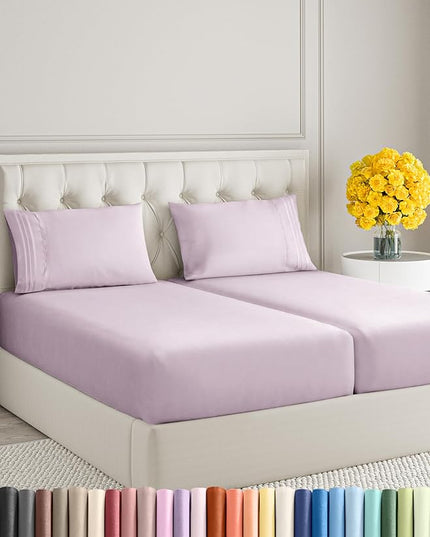 Split King Size 5 Piece Sheet Set - Comfy Breathable & Cooling Sheets - Hotel Luxury Bed Sheets for Women & Men - Deep Pockets, Easy-Fit, Soft & Wrinkle Free Sheets - Light Lavender Oeko-Tex Sheets - LeafyLoom