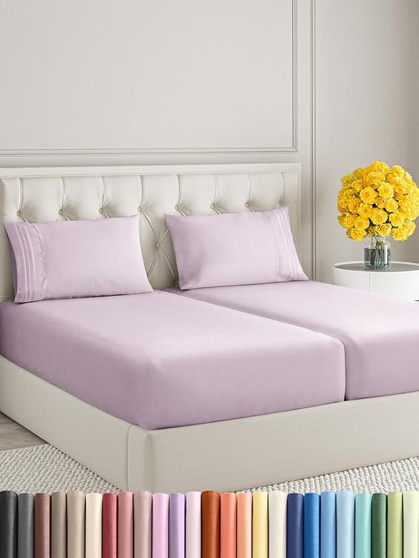 Split King Size 5 Piece Sheet Set - Comfy Breathable & Cooling Sheets - Hotel Luxury Bed Sheets for Women & Men - Deep Pockets, Easy-Fit, Soft & Wrinkle Free Sheets - Light Lavender Oeko-Tex Sheets - LeafyLoom