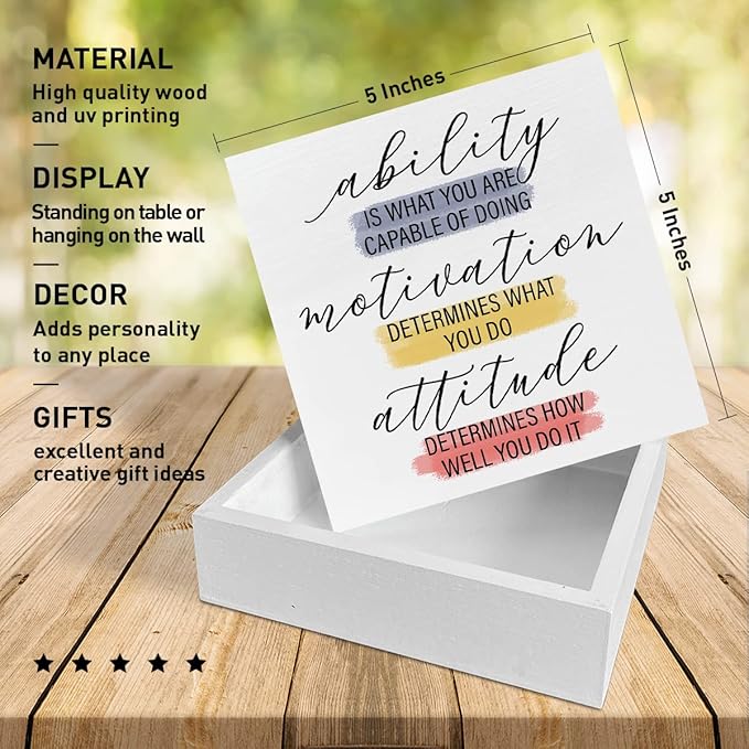 Home Office Desk Wooden Box Sign Decor, Ability Is What You Are Capable of Doing, Inspirational Quotes Desk Decor Motivational Desk Decorations for Women Men Student Office Classroom School - LeafyLoom